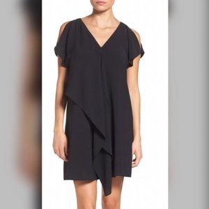 Adrianna Papell Size 8 Black Cold Shoulder Draped Shift Dress